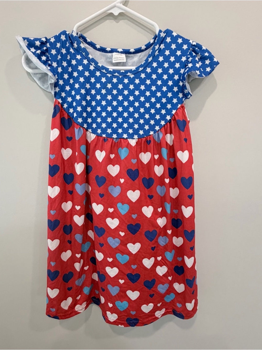 Girls Boutique Patriotic Stars & Hearts Flutter Sleeve Tunic Top or Mini Dress